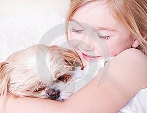 Girl with shih tzu dog