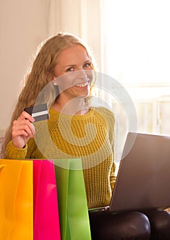 Girl shooping online with card