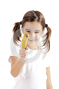 Girl shoot with a banana