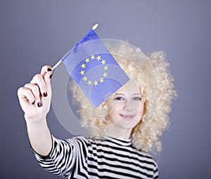 Girl with show European Union flag.