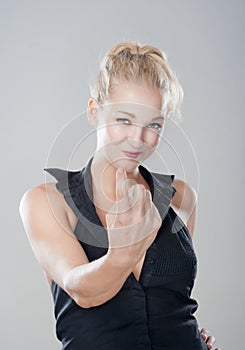 Girl showing come on gesture