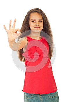 Girl showing okay sign hand