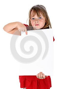 Girl showing something written on a blank paper