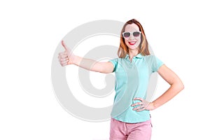 Girl showing thumb up