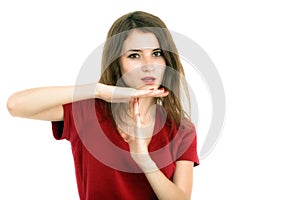 Girl showing time out sign