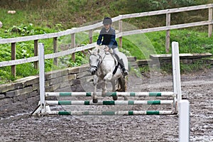 Girl at a showjumping competition. photo
