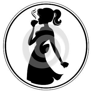 Girl silhouette with coffee cup