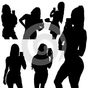 Girl silhouette make selfie with smartphone