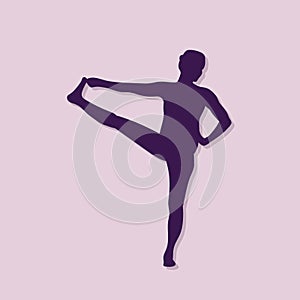 girl silhouette practising yoga in extended hand-to-big-toe pose. Vector illustration decorative design