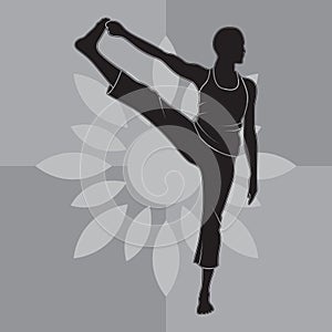 girl silhouette practising yoga in extended hand-to-big-toe pose. Vector illustration decorative design