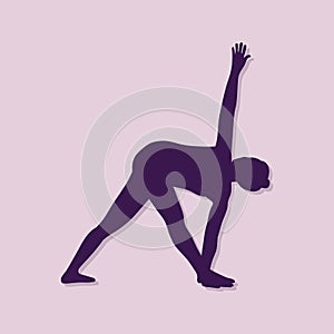 girl silhouette practising yoga in revolved triangle pose. Vector illustration decorative design