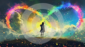 Girl silhouette and rainbow infinity sign illustration. Neurodiversity concept