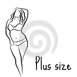 Girl silhouette sketch plus size model. Curvy woman symbol. Vector illustration photo