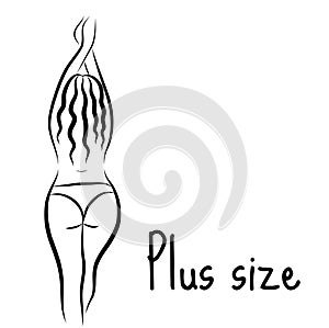 Girl silhouette sketch plus size model. Curvy woman symbol. Vector illustration photo