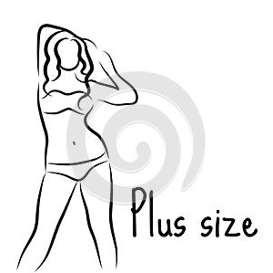 Girl silhouette sketch plus size model. Curvy woman symbol. Vector illustration
