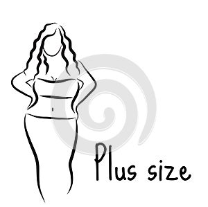 Girl silhouette sketch plus size model. Curvy woman symbol. Vector illustration