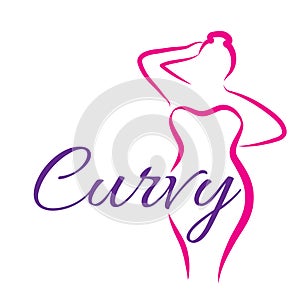 Girl silhouette sketch plus size model. Curvy woman symbol. Vector illustration