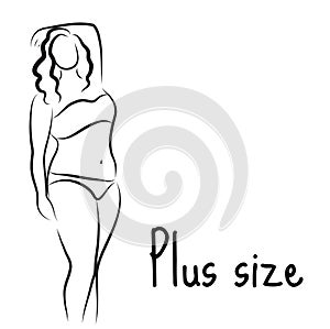 Girl silhouette sketch plus size model. Curvy woman symbol. Vector illustration