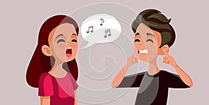 Girl Singing Awful Song Annoying her Friend Vector Cartoon photo