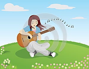 Girl singing while playing guitar