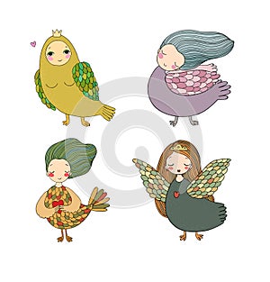 Girl Sirin. Mythological bird. Russian folklore. Vector