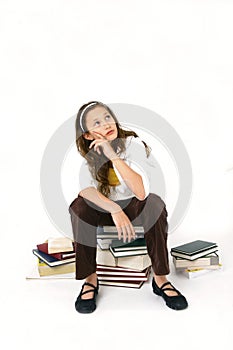 Girl sit on book