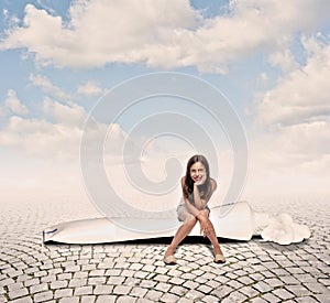 Girl siting on a toothpaste