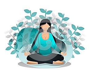 Girl Sits In Lotus Position. Benefits of Meditation and Yoga for Peace of Mind and Emotion, Beginning of Idea and Inspiration. Vec