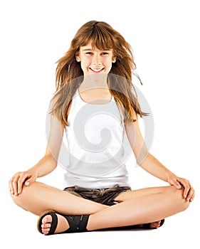 Girl sitting in lotus position