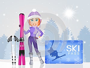 Girl skier with skipass