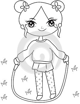 Girl with a skipping rope coloring page