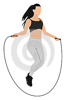 Girl skipping rope, illustration, vector