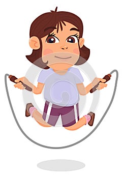 Girl skipping rope. Joyful kid outdoor activity