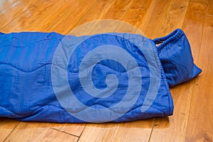 Girl in sleeping bag for camping