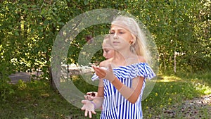 Girl Slow Juggle Throw Pine Cone Summer Park Walk