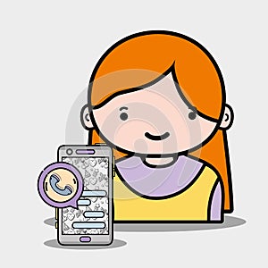 Girl with smartphone whatsapp app to call and chat