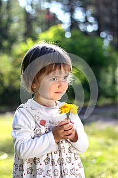 Girl smelling flower photo