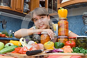 Girl smiling with vegetables photo