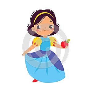 Girl Snow White in Pretty Dress with Apple as Fairy Tale Character Vector Illustration