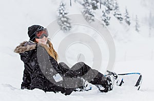 Girl snowboarding