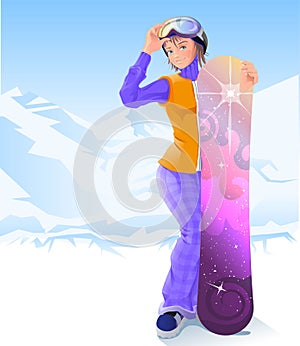 Girl and snowboarding. Winter sport