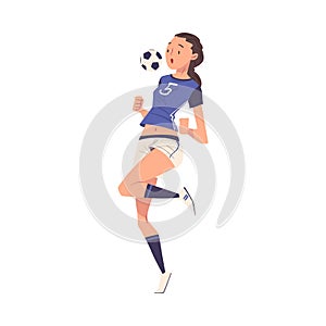 Girl Soccer Player Character, Young Woman in Sports Uniform Playing Football Vector Illustration