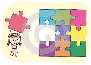 Girl solving puzzle