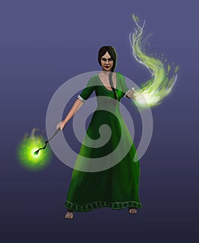 Girl sorceress conjures a spell