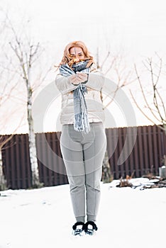 Girl with sparkler. Holiday on the nose. Day before Christmas. Dancing on the snow