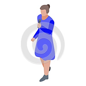 Girl speaking microphone icon, isometric style