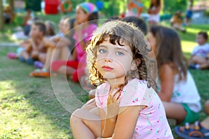 Girl spectator little children looking show park