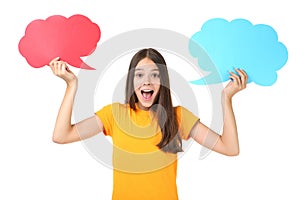 Girl with speech bubbles