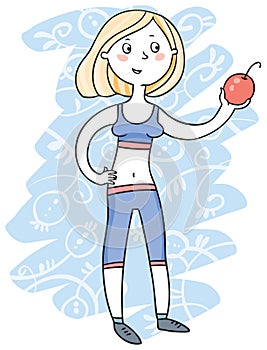 Girl-sportswoman with apple