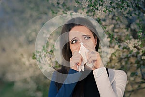 Girl with Spring Allergies in Floral Decor